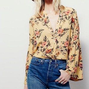 Free People Yellow Floral Boho Blouse Medium